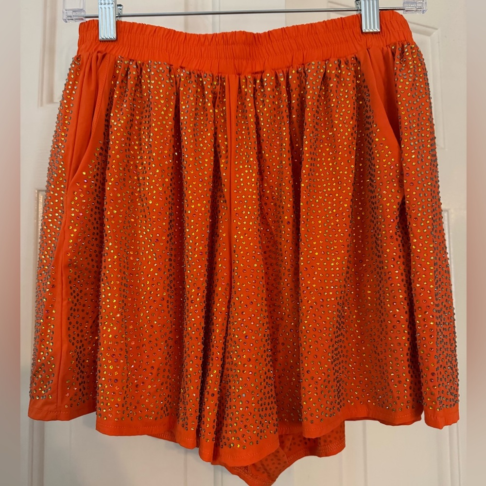 Queen of Sparkle Gameday Orange Rhinestone Active Shorts